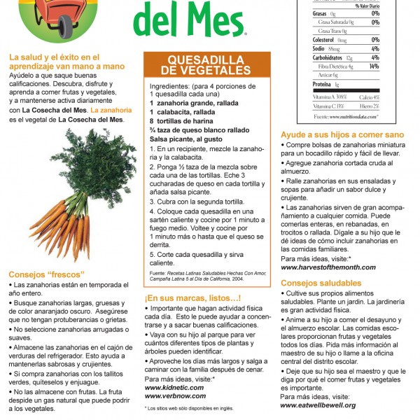 Parents Harvest of the Month English Spanish Cabbage AZ