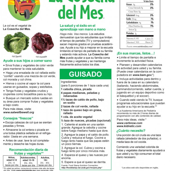 Parents Harvest of the Month Spanish Cabbage AZ Healthzone